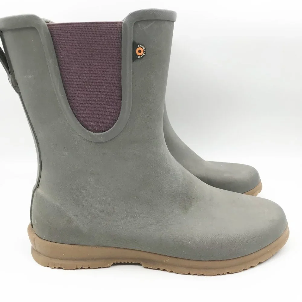 BOGS Mid Calf Gray Rubber Rain Boots Womens 7
